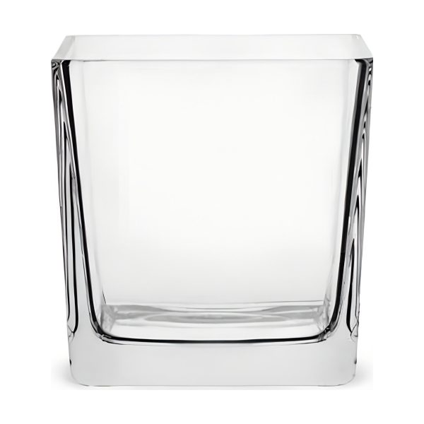 Vase carré en verre transparent