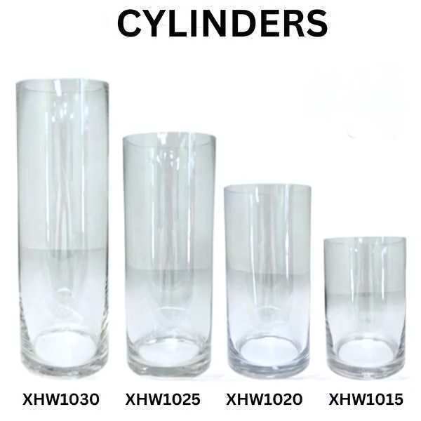 Jarrón cilíndrico de vidrio transparente, decorativo