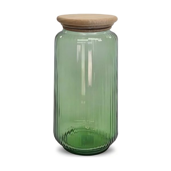 *Couvercle inclus* Couvercle de vase cylindrique – Vert olive transparent, verre coloré