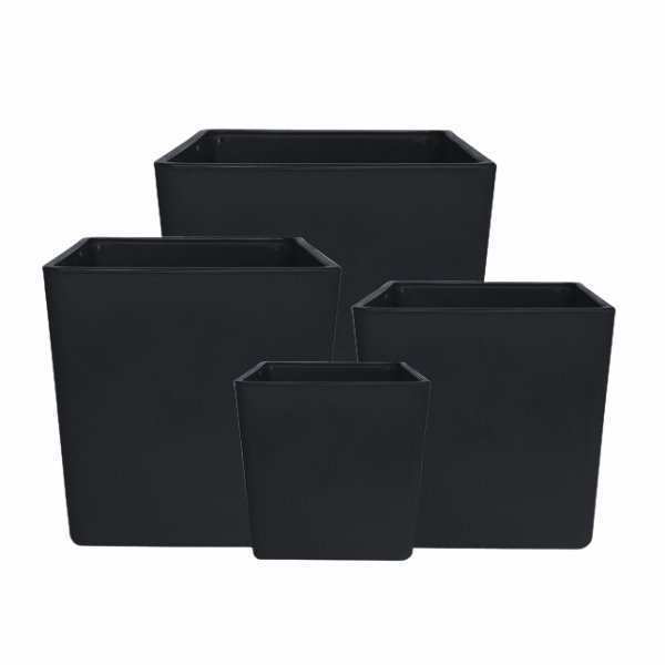 Vase cube carré – Mat noir mat, verre coloré