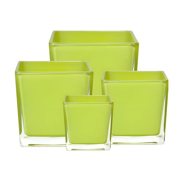Florero Cuadrado en Cubo – Verde, vidrio de color