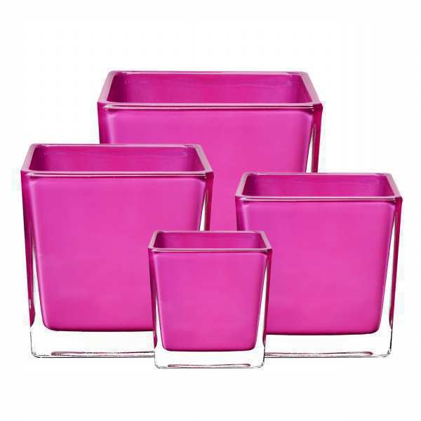 Florero Cuadrado en Cubo – Vidrio grueso rosa fuerte, vidrio de color