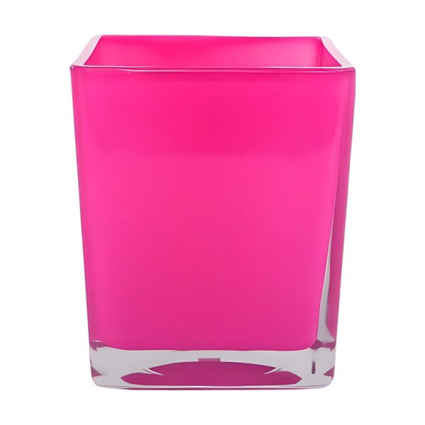 Vase cube carré – Rose vif, verre coloré