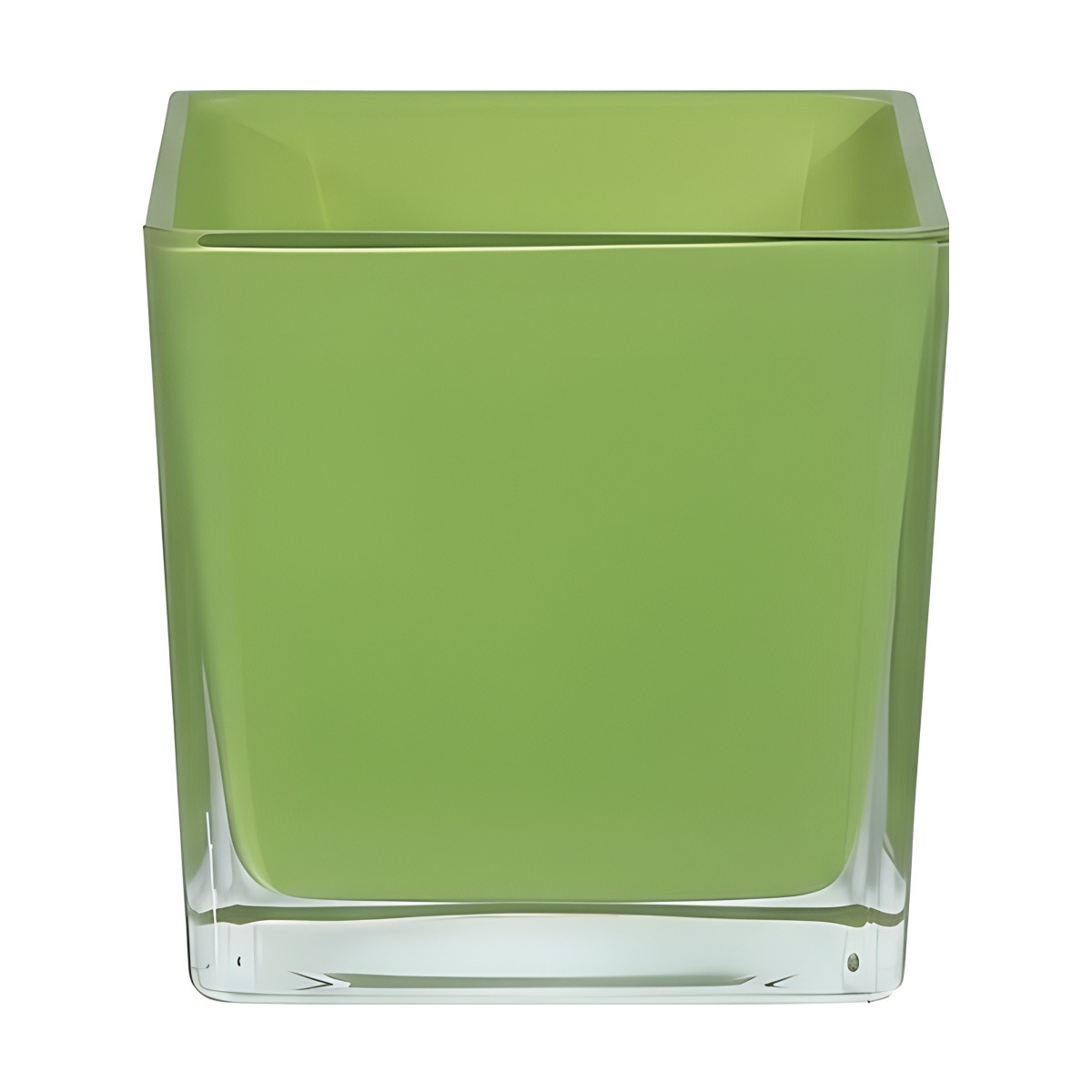 Florero Cuadrado en Cubo – Vidrio grueso verde lima, vidrio de color