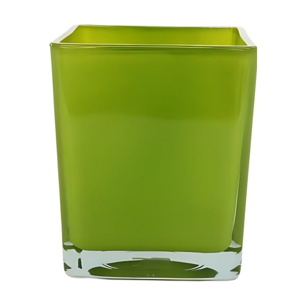 Vase cube carré – Vert citron vert, verre coloré
