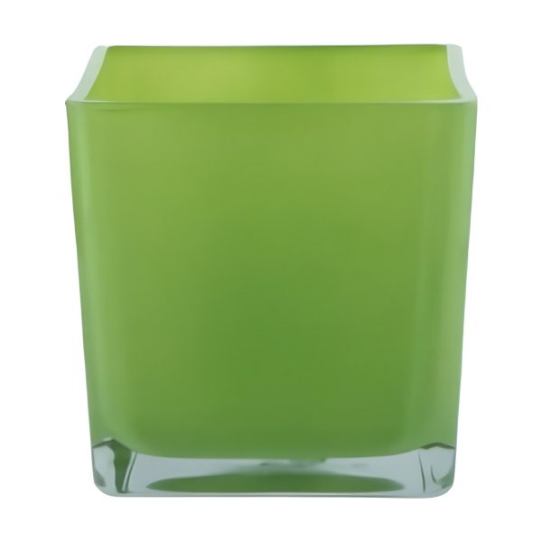 Square Cube Vase – Lime, coloured glass