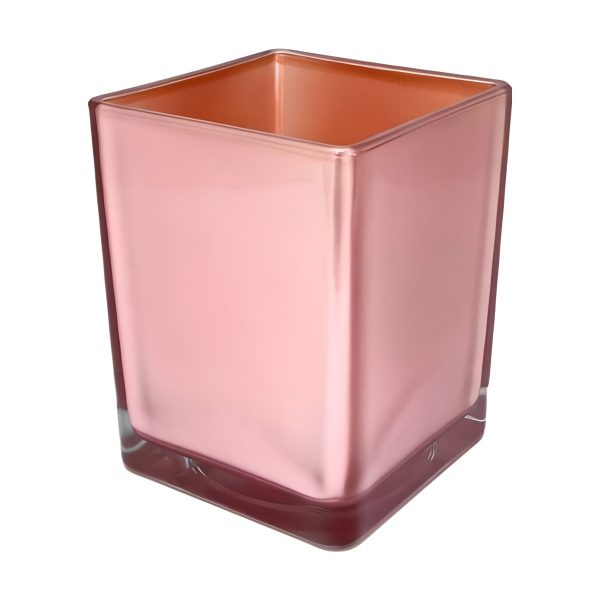 Vase cube carré – Corail métallique, verre coloré