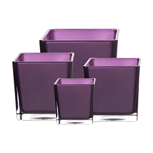 Florero Cuadrado en Cubo – Morado Metálico, vidrio de color