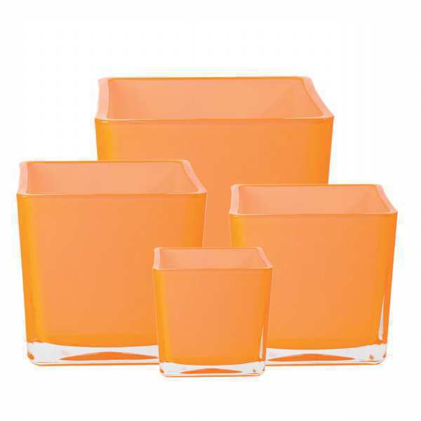 Florero Cuadrado en Cubo – Vidrio grueso naranja, vidrio de color