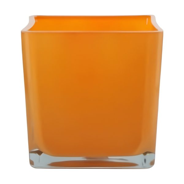 Square Cube Vase – Orange, coloured glass