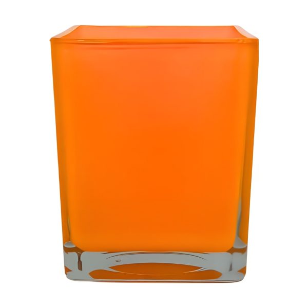 Vase cube carré – Orange, verre coloré