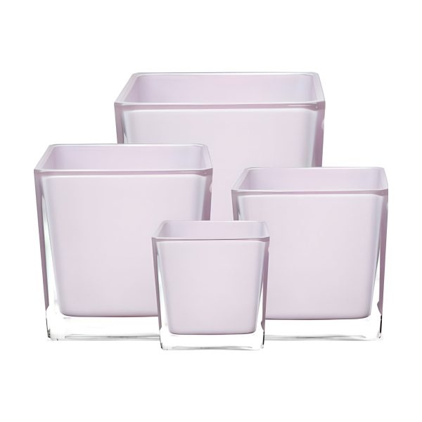 Square Cube Vase – Pink Thick Glass, coloured glass