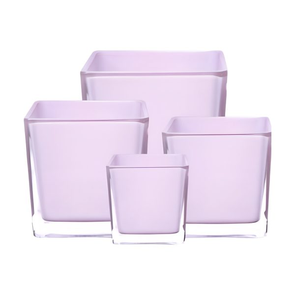 Florero Cuadrado en Cubo – Rosa, vidrio de color