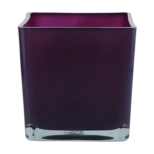 Square Cube Vase – Plum, coloured glass
