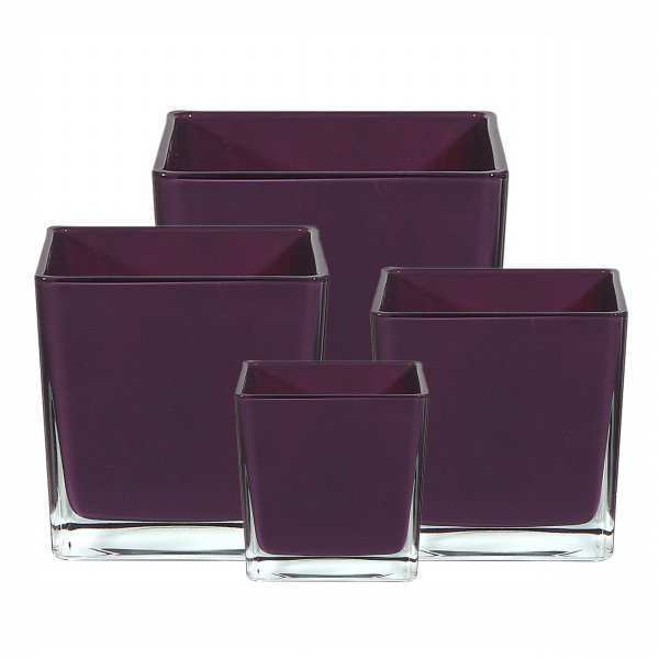 Vase cube carré – Prune, verre coloré