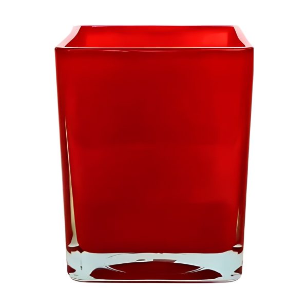 Vase cube carré – Rouge, verre coloré