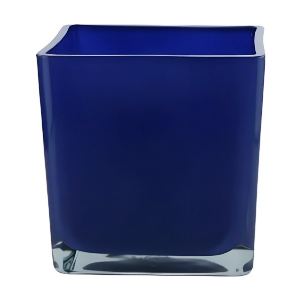 Square Cube Vase – Royal Blue, coloured glass