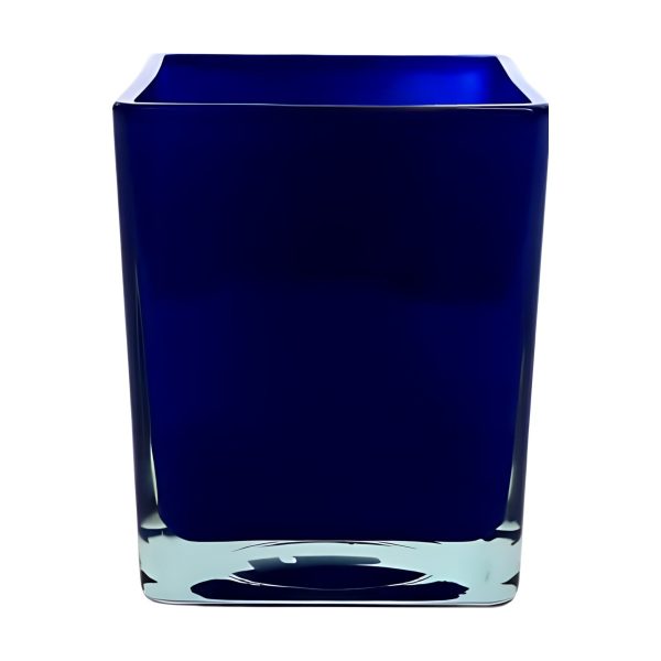 Vase cube carré – Bleu royal, verre coloré