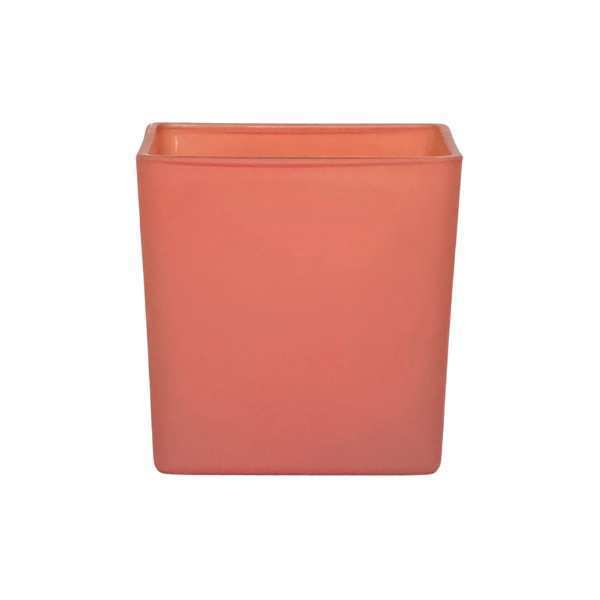 Vase cube carré – Terre cuite mate, verre coloré