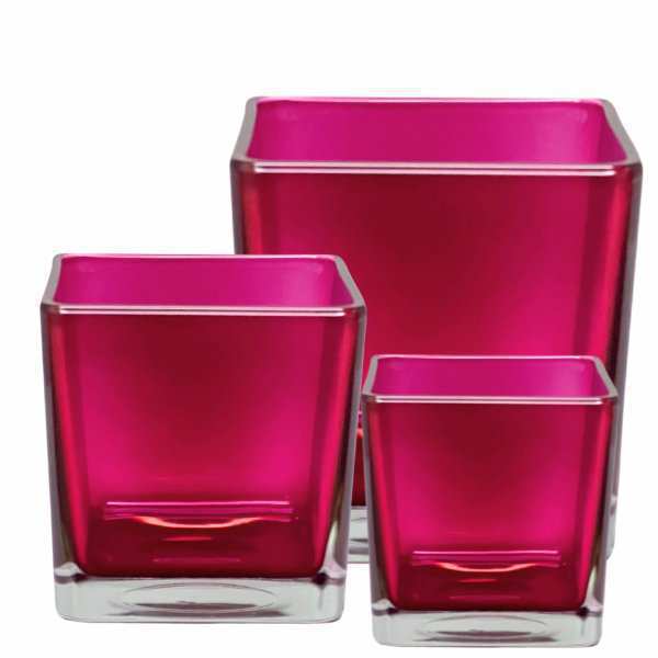 Vase cube carré – Ambre transparent, verre coloré