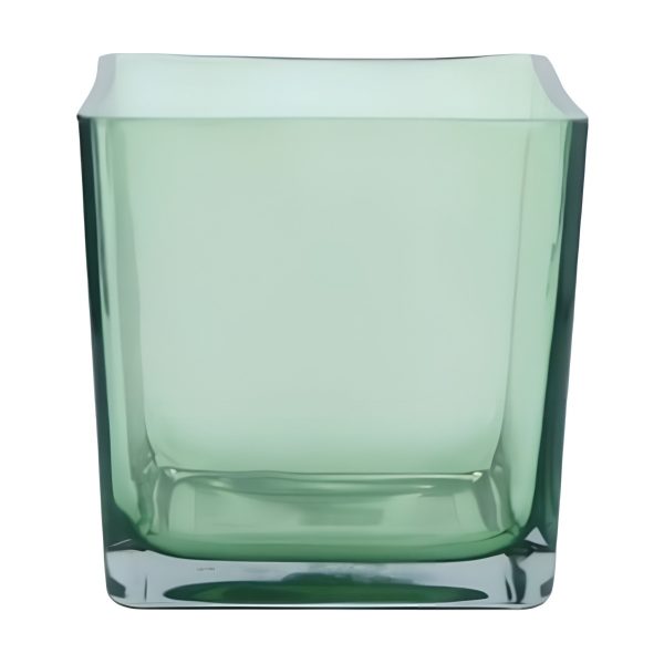 Square Cube Vase – Transparent Olive Green, coloured glass