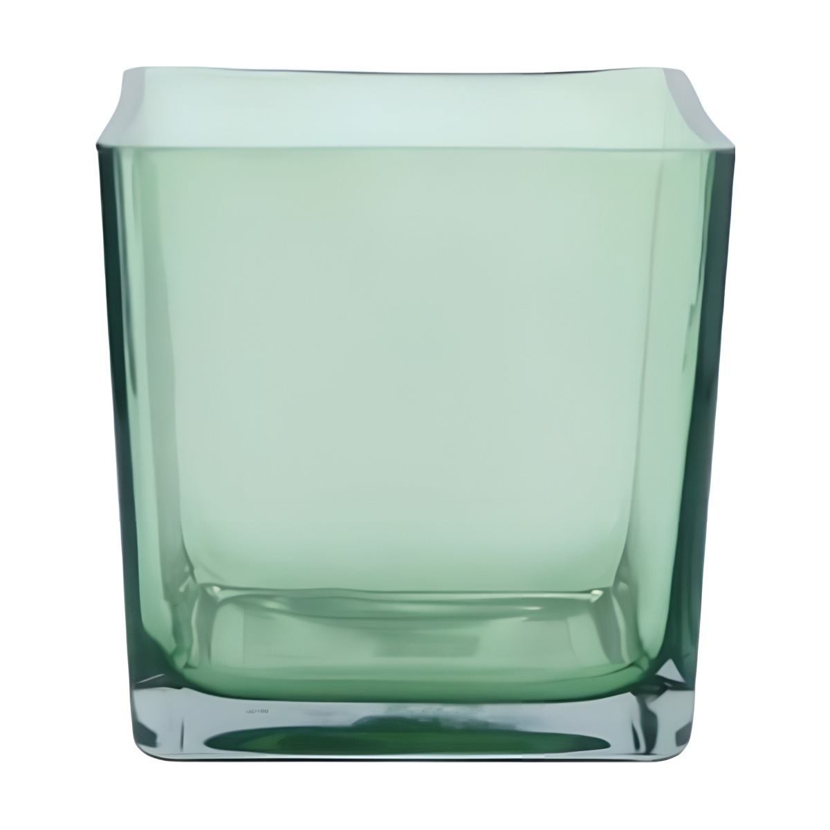 Florero Cuadrado en Cubo – Verde Oliva Transparente, vidrio de color