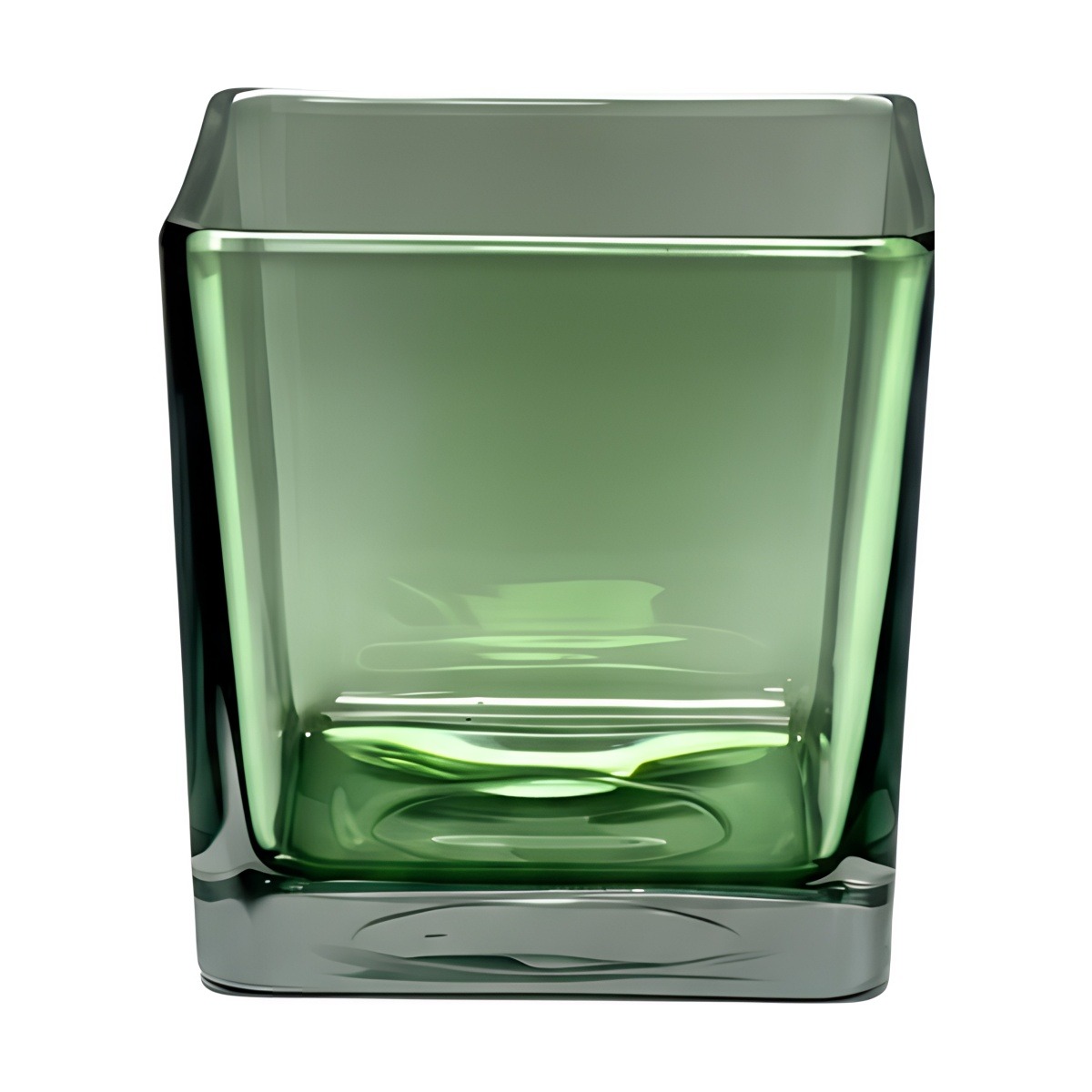 Florero Cuadrado en Cubo – Verde Oliva Transparente, vidrio de color