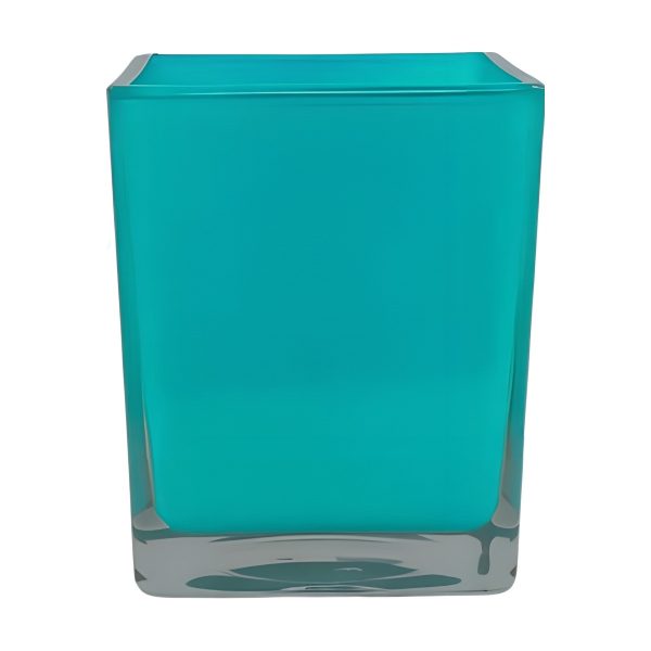 Vase cube carré – Turquoise, verre coloré