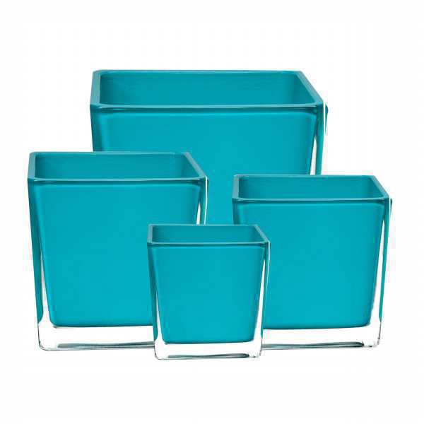 Vase cube carré – Turquoise, verre coloré