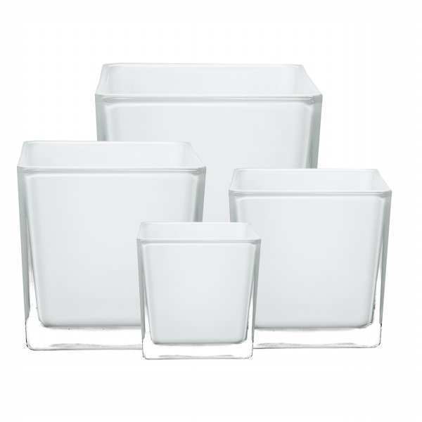 Vase cube carré – Blanc, verre coloré