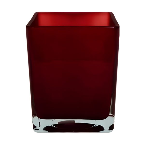 Vase cube carré – Rouge vin, verre coloré