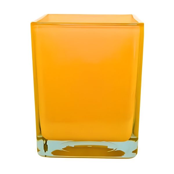 Vase cube carré – Jaune, verre coloré