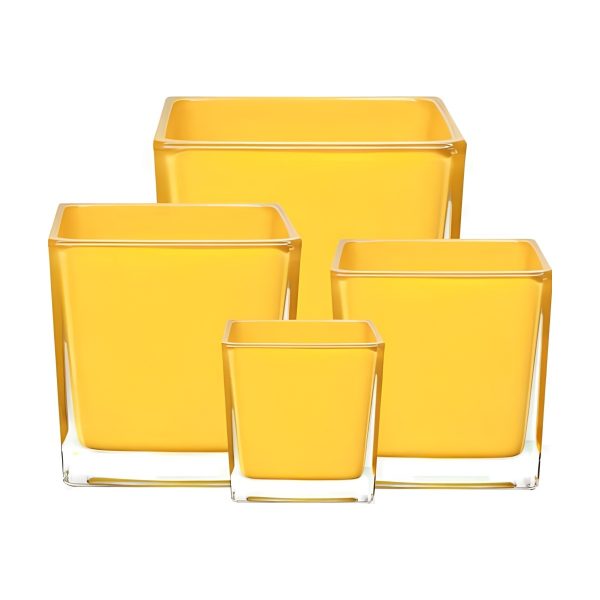 Florero Cuadrado en Cubo – Amarillo, vidrio de color