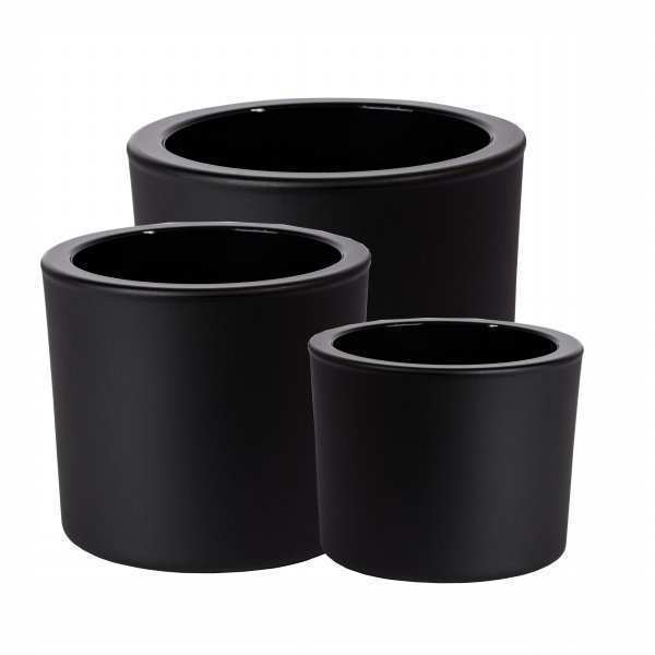 Jarrón cilíndrico de vidrio grueso – Negro Mate, vidrio de color