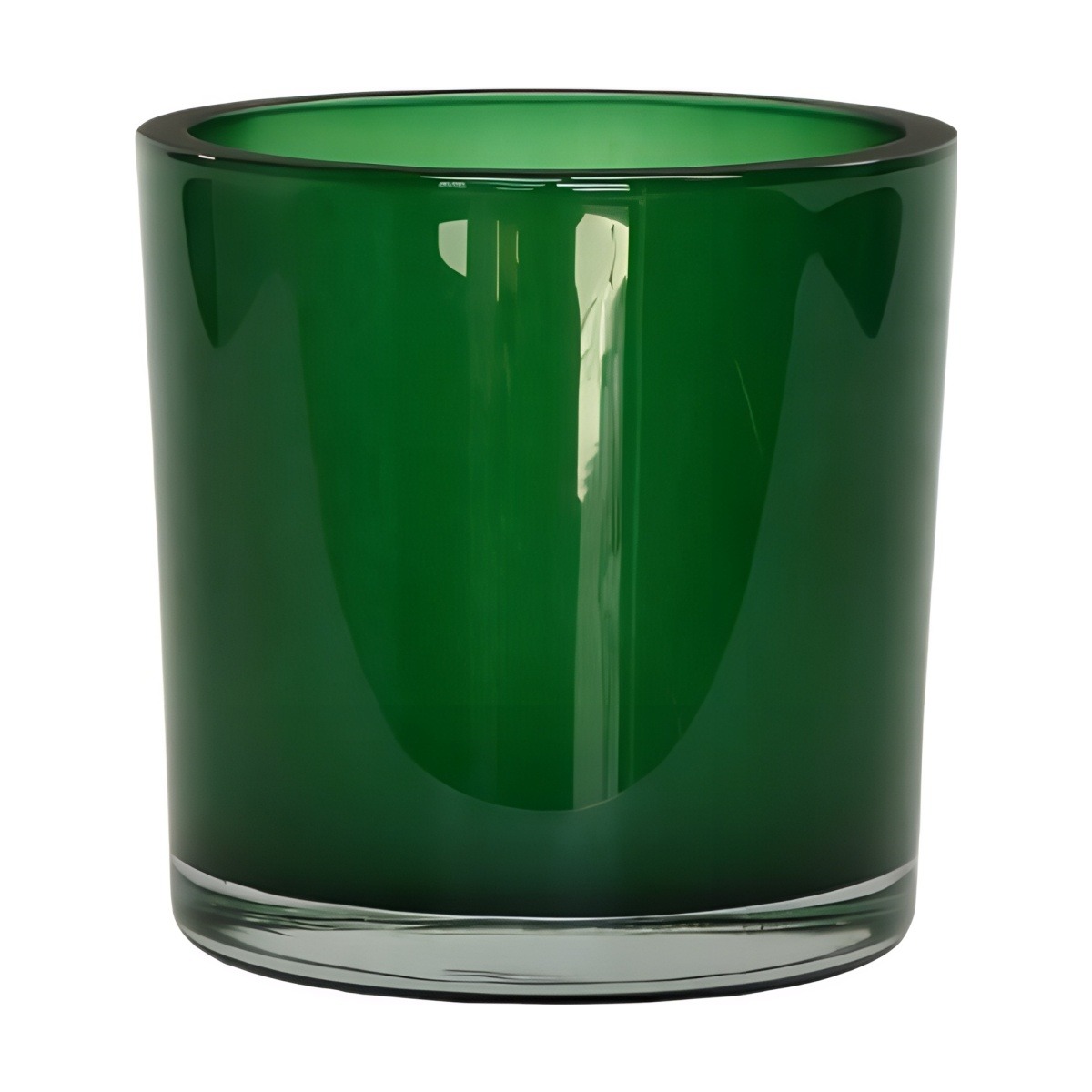 Jarrón cilíndrico de vidrio grueso – Verde cazador, vidrio de color