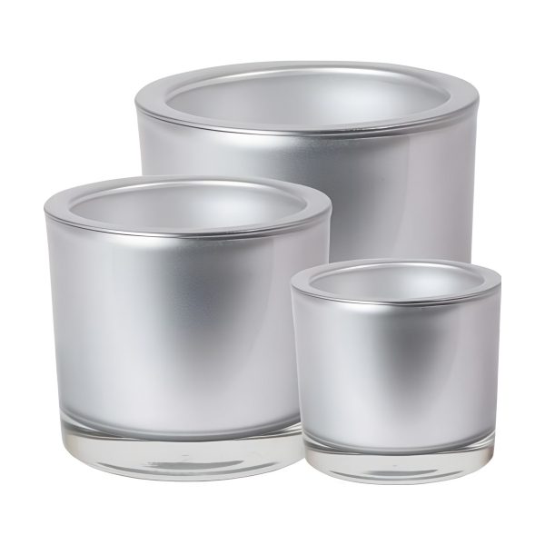 Thick Glass Cylinder Vase – Metallic Silver, coloured glass