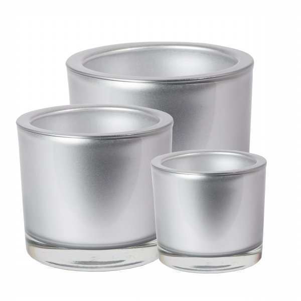 Vase cylindrique en verre épais – Argent métallique, verre coloré