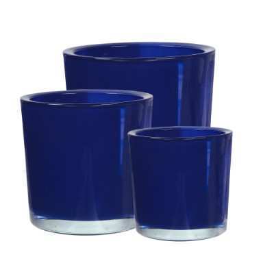 Jarrón cilíndrico de vidrio grueso – Azul Real, vidrio de color