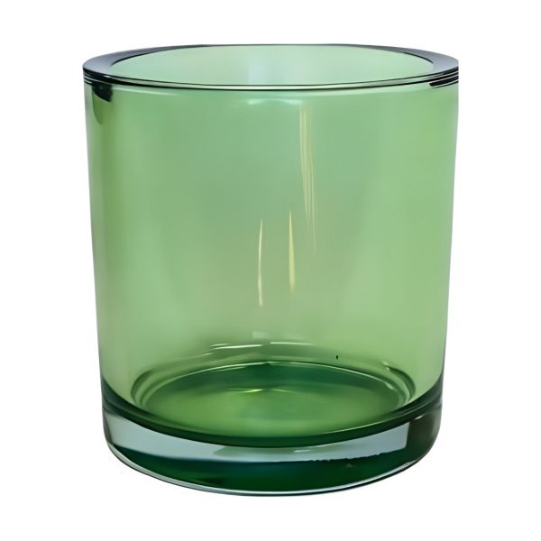Vase cylindrique en verre épais – Vert olive transparent, verre coloré