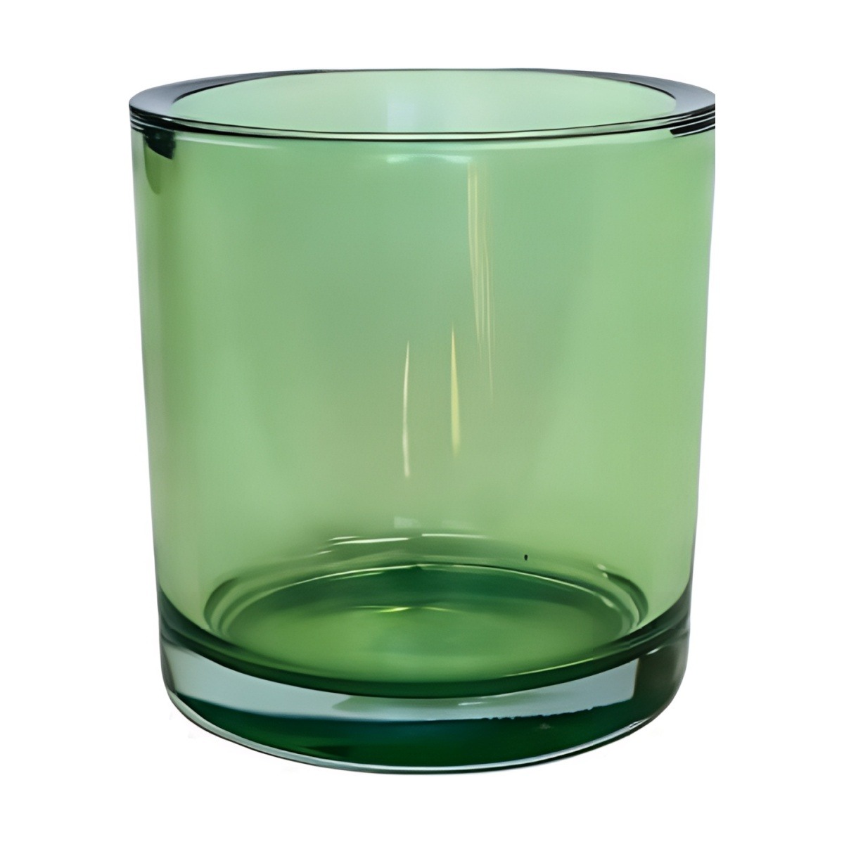 Jarrón cilíndrico de vidrio grueso – Verde Oliva Transparente, vidrio de color
