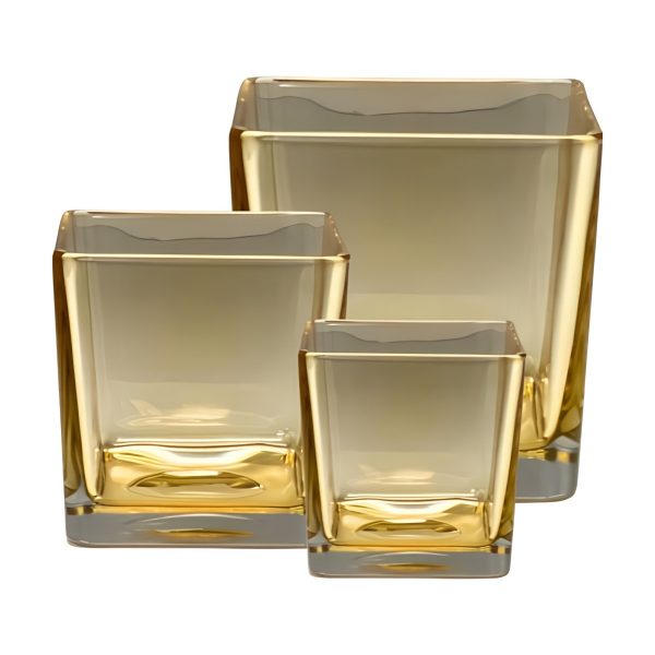 Vase cube carré, verre coloré