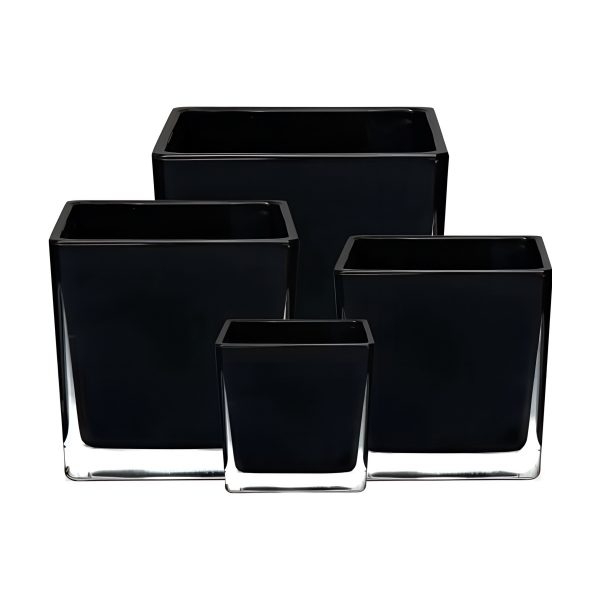 Florero Cuadrado en Cubo – Negro, vidrio de color