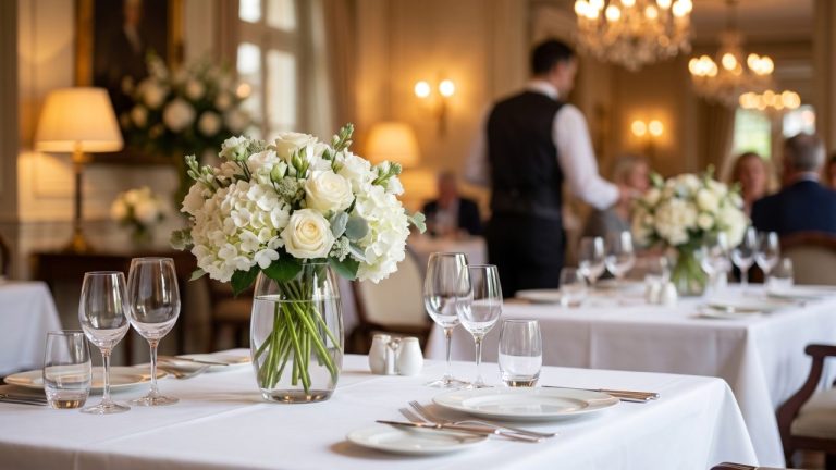 Florence Vase: White Floral Restaurant Table Setting