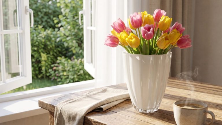Flower Vase: Spring Tulips for a Bright Kitchen Table