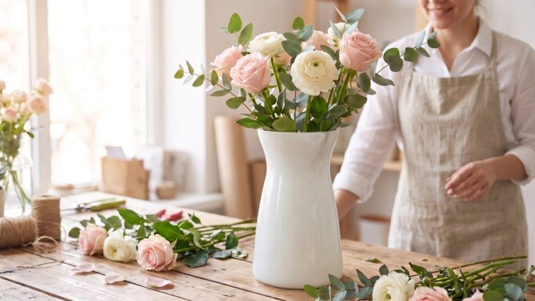 Koob’s Vase: Pastel Rose and Ranunculus Arrangement