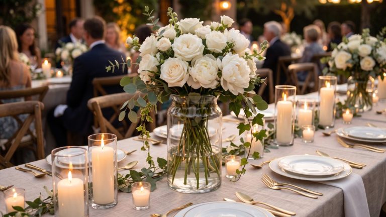 Large Glass Jar: Romantic Wedding Reception Centrepiece