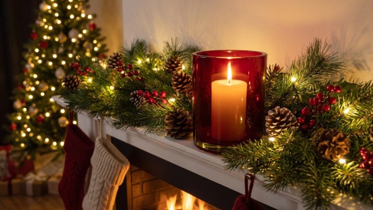 Jarrón cilíndrico de vidrio grueso: brillo de velas navideño para la repisa de la chimenea