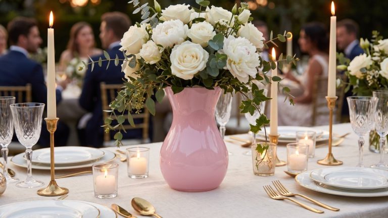 Tiffany Vase: Pink Wedding Reception Centrepiece